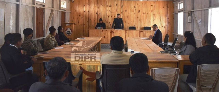 DC Noklak Arikumba chairing the DPDB monthly meeting held at DC Conference Hall, Noklak on January 22. (DIPR Photo)